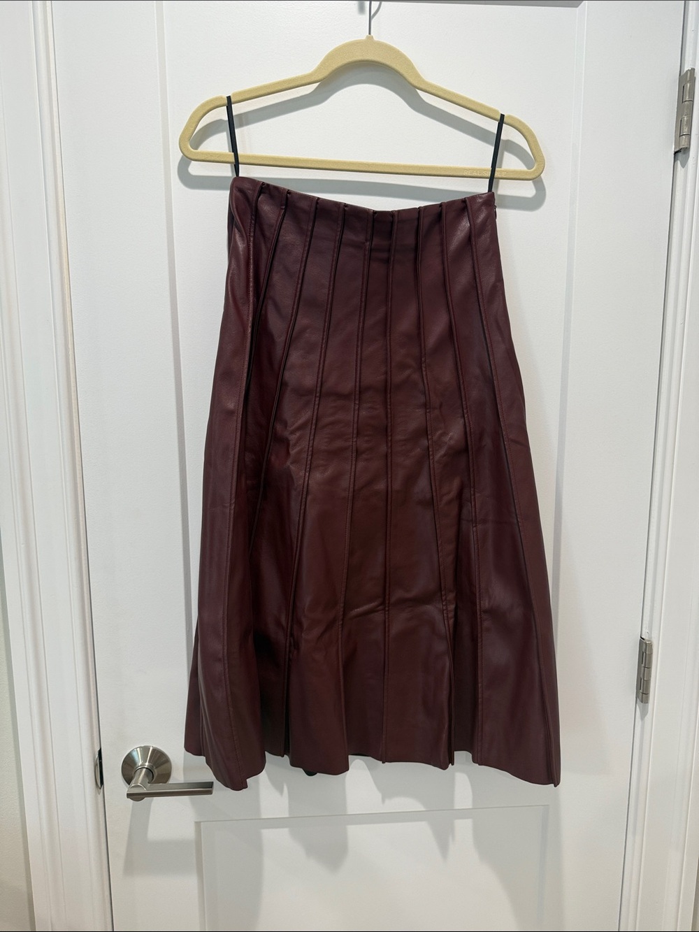 Commense Burgundy Faux Leather A-Line Skirt